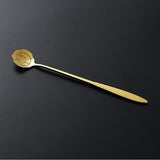 HULIANFU Tea Coffee Mixing Spoon Gold Spoon Long Handle Dessert Stainless Steel Vintage Teaspoons Drink Tableware Flowers Design 1PCS