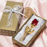 HULIANFU Valentines Day Gift Crystal Glass Rose Artificial Flower Silver Gold Rod Rose Flower for Girlfriend Wedding Gifts for Guest