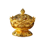 HULIANFU Lotus Flower Incense Burner Buddhism Buddha Holder Brass Mini Censer Incense Metal Craft Home Decoration