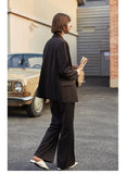 AEL Vintage Autumn Winter Women Pant Suit Dark Brown Loose Blazer Jacket & Wide Leg Pants   Office Suits Female Sets