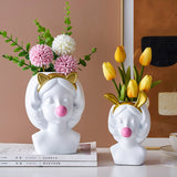 HULIANFU Resin Vase Nordic Modern Home Decoration Cute Girl Blowing Bubbles Decorative Head Carving Flower Vases Pen Holder Vase Flowers
