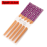 HULIANFU Reusable 5 Pair Set Handmade Bamboo Japanese Style Natural Wood Chopsticks Sushi Food Cat Flower Multi Color Wooden Chop Sticks