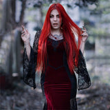 Gothic Dark Mesh Midi Dress Women Victorian Costume Velvet Robe Renaissance Witch Medieval Dresses Cosplay Wizard Halloween Y2k