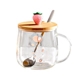 HULIANFU Novelty 3d Lid Cartoon Strawberry Cute Water Glass Transparent Milk Juice Drinkware Cup Mug Drinking Borosilicate Glasses Coffee
