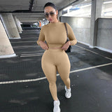 hulianfu Two Piece Sets Women Solid Autumn Tracksuits High Waist Stretchy Sportswear Hot Crop Tops And Leggings Matching Outfits