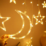 HULIANFU Star Moon Led Curtain Garland String Light Eid Mubarak Ramadan Decoration Islam Muslim Party Decor Eid Al Adha Gift Eid Mubarak
