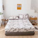 HULIANFU Nordic Mirco Fiber Marble Print Fitted Bed Sheet Single Elastic Band Double Bed Linen Home Soft Comfortable King Size Bedsheet