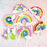 HULIANFU Rainbow Cake Topper Star Cloud Cupcake Decor Sofa Clay Cake Decor Baby Shower One 1st Happy Birthday Party Decor Kids Girl Boy