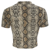 Hulianfu Sexy Crop Top Women Snake Print Tank Top Slim Primer High Collar Vest Harajuku Crop Tank Top T Shirt Femme Girls Camis Tops