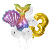 HULIANFU Little Mermaid Party Balloons 32inch Number Foil Balloon Kids Birthday Party Decoration Supplies Baby Shower Decor Helium Globos