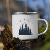HULIANFU Night Forest Mountain Print Enamel Creative Coffee Tea Water  Milk Cups Camping Mugs Handle Drinkware Vacation Hiking Mug Gifts