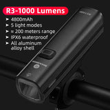 HULIANFU ROCKBROS 1000LM Bike Light Front Lamp USB Rechargeable LED 4800mAh Bicycle Light Waterproof Headlight Bike Accessories