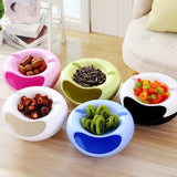 HULIANFU Multifunctional Plastic Double Layer Dry Fruit Containers Snacks Seeds Holder Desktops Plate Dish Organizer Storage Box Garbage