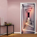 HULIANFU  Self-Adhesive Door Sticker 3D Stereo Gallery Light Space Expansion Wallpaper Modern Creative Living Room Bedroom 3D Door Poster