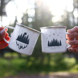 HULIANFU Night Forest Mountain Print Enamel Creative Coffee Tea Water  Milk Cups Camping Mugs Handle Drinkware Vacation Hiking Mug Gifts