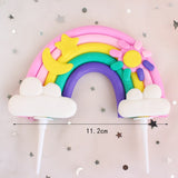 HULIANFU Rainbow Cake Topper Star Cloud Cupcake Decor Sofa Clay Cake Decor Baby Shower One 1st Happy Birthday Party Decor Kids Girl Boy