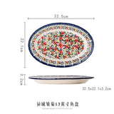 HULIANFU Krusoal Retro Ceramic Handle Salad Bowl Household Oven Breakfast Bake Pan Microwave Bohemia Binaural Soup In-glaze Tableware