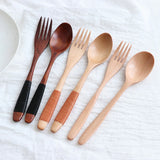 HULIANFU Natural Wooden Spoon &amp; Fork Dinner Kit Rice Soups Utensil Cereal Handmade  Home Tableware Dinnerware Cutlery For Kicthen