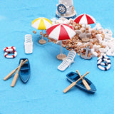 HULIANFU Ocean Beach Style Miniatures Artificial Sunshade Umbella Chair Anchor Micro Landscape For Garden Pastoral DIY Accessories Decor