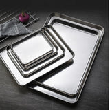 HULIANFU Stainless Steel Food Storage Trays Rectangle Steamed Sausage Fruit Pans Water Bread Kitchen Baking Shallow Dish Serving Plate