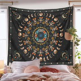 HULIANFU Moon Phase Tapestry Wall Hanging Botanical Celestial Floral Wall Tapestry Hippie Flower Wall Carpets Dorm Decor Starry SkyCarpet