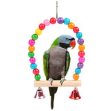 HULIANFU Natural Wooden Parrots Swing Toy Birds Perch Hanging Cage with Colorful Beads Bells Pet Supplies PXPC