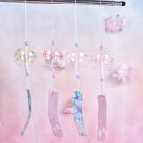 HULIANFU Japanese Style Glass Wind Chimes Hanging Craft Wind Bell Home Decor Sakura Cherry Blossom Pattern