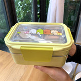 HULIANFU Portable Stainless Steel Lunch Box Double Layer Cartoon Food Container Box Microwave Bento Box for Kids Children Picnic School