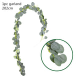 HULIANFU 2023 Green Eucalyptus Leaves Garland Wisteria Artificial Flowers Rattan Fake Plant Silk Leaf Vines For Wedding Birthday Party Decor