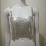 hulianfu Handmade Backless Sequin Metal Mesh Dress Women Chain Halter Rhinestone Chain Slit Night Club Birthday Party Dress Mini