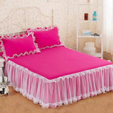 HULIANFU Pink Lace Lotus Leaf Lace Bed Skirts Princess Style Solid Color Bedspread Bed Cover Non-Slip Sheets Without Pillowcase