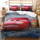 HULIANFU Red Lightning Mcqueen Duvet Cover Set Queen Car Comforter Cover Cool Car Style Quilt Cover Kids Room Teen Bed Decor Bedding set