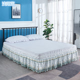 HULIANFU Top Selling Delicate Double Layers Luxury Stereoscopic Embroidered Flowers Lace Ruffle Bed Skirts with Strong Elastic Bed Cover