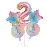 HULIANFU Rainbow Unicorn Balloon Number Foil Globos 1 2 3 4 Years Old Birthday Party Decoration Kid Unicorn Theme Party Wedding Balls Toy