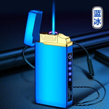 HULIANFU New Windproof Metal Dual Plasma Arc Lighter Jet USB Torch Lighter Gas Electric Butane Chargeable Pipe Cigar Lighter Gadgets