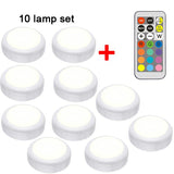 HULIANFU RGB Puck LED Light Remote Control Night Lamp Battery Powered Dimmable Multicolor Lamp for Kitchen Under Cabinet Closet Stairs