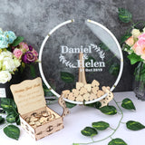 HULIANFU Personalized Acrylic round wedding guest book alternative,Acrylic drop top,Circle wood wedding guest book,wedding name sign,