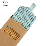 HULIANFU Reusable 5 Pair Set Handmade Bamboo Japanese Natural Wood Chopsticks Sushi Food Cat Flower Multi color Wooden Chop sticks