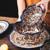 HULIANFU Krusoal Retro Ceramic Handle Salad Bowl Household Oven Breakfast Bake Pan Microwave Bohemia Binaural Soup In-glaze Tableware