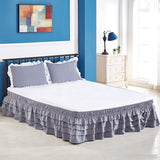 HULIANFU  4 Layers Ruffled Bed Skirt Wrap Around Elastic Bed Skirt Bed Cover Without Surface Home Hotel Bed Skirt Twin /Full/ Queen/ King