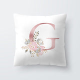 HULIANFU Pink Letter Decorative Floral Pillow Gold Alphabet Cushion for Sofa Polyester Pillowcase Decoration Salon