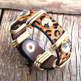 HULIANFU RH Fashion Boho Leather Armbander Goldcolor Metal Rectangle Real Leopard Horsetail Leather Bracelets For Women Gift DropShip