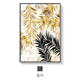 HULIANFU Nordic Golden Abstract Leaf Flower Wall Art Canvas Painting Modern Plant Poster Print Wall Picture Living Room Unique Decoration