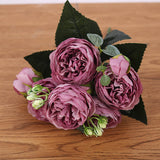 HULIANFU 2023 30cm Rose Pink Silk Bouquet Peony Artificial Flowers 5 Big Heads 4 Small Bud Bride Wedding Home Decoration Fake Flowers Faux