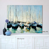 HULIANFU Wholesale High Quality handpainted Abstract boats Oil Painting On Canvas Handmade Beautiful Abstract Landscape Oil Paintings