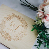 HULIANFU Personalized GuestBook wreath, garden wedding Engraved Wooden Guest Book, floral wedding decor