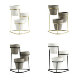 HULIANFU Mini 3 in 1 Pottery Planters Modern Small Flower Pots with Gold Black Metal Stands Decorative Tabletop Ornaments Home Decoration