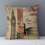 HULIANFU Retro Nostalgic couch cushion home decorative pillows London Paris scenic printed square 45x45cm pillowcase seat back cushions