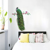 HULIANFU 「Elvesmall」Peacock on the branch Wall Sticker Living room door sofa/TV background home decoration Mural Art Decals stickers wallpaper