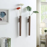 HULIANFU Nordic Handmade Solid Wood Wall Vase Hydroponic Flower Plant Pot Bonsai Glass Bottle Home Bar Restaurant Decor Entrance Ornament